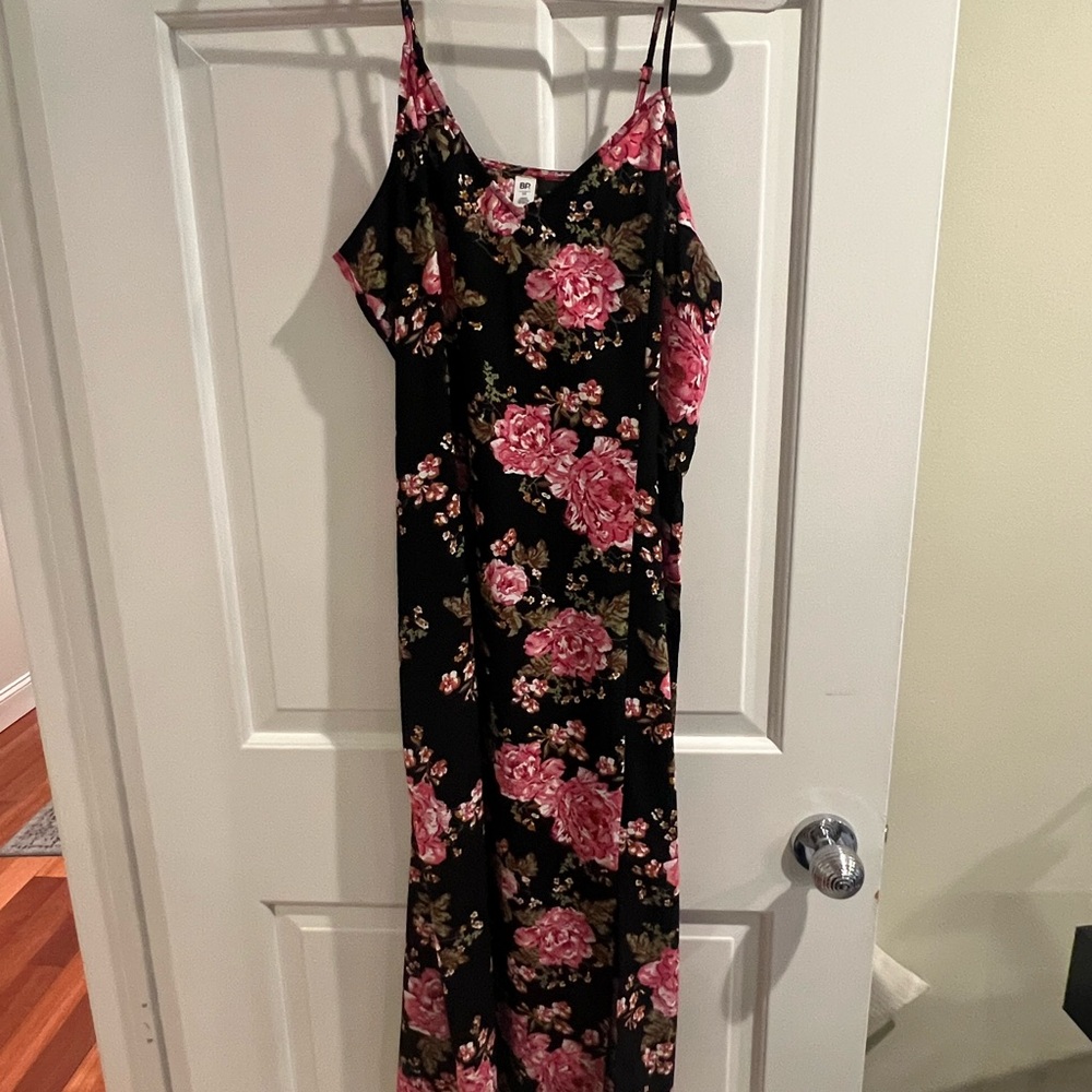bp Black Maxi Slip Dress with Pink Floral Pattern